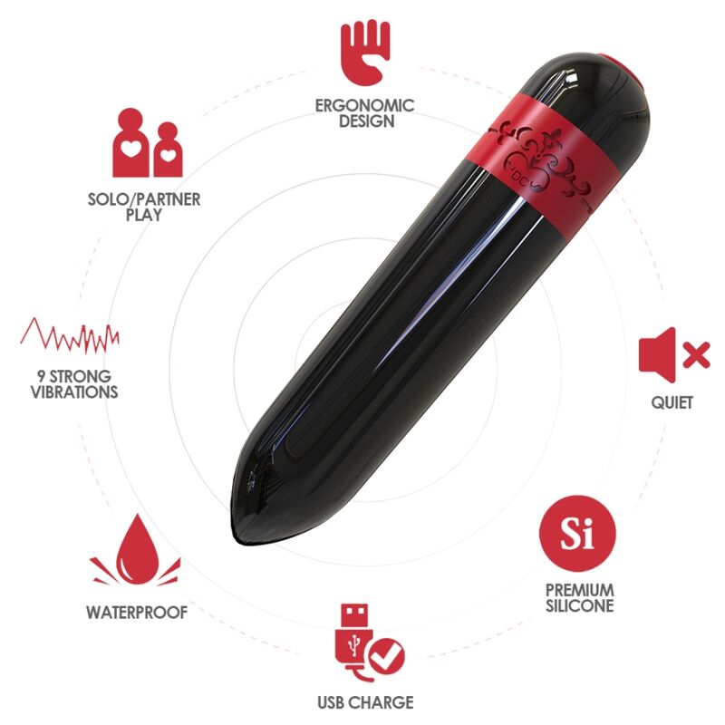 Close-up of the ARMONY Bala Vibratória Foguete Preto, highlighting its smooth silicone texture and compact design.