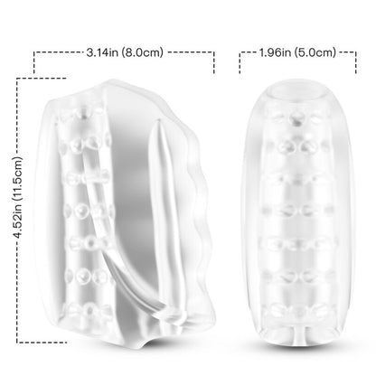 Close-up do ARMONY Master Masturbador e Vibrador Transparente, mostrando sua textura e detalhes de design.