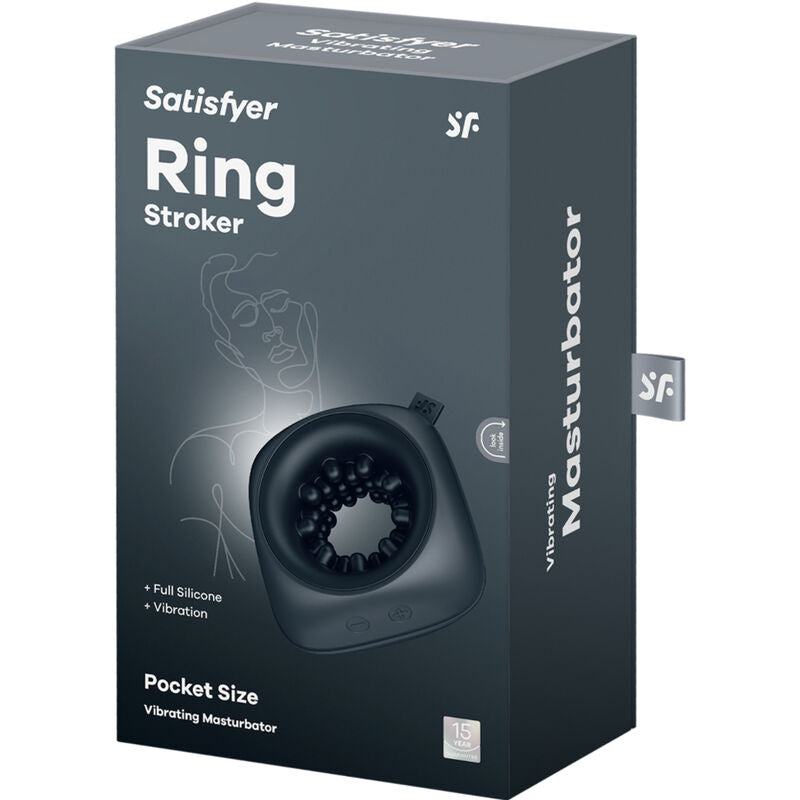 Satisfyer Ring Stroker Masturbador Masculino Vibratório Portátil com design ergonómico de silicone.