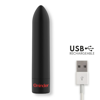 ONINDER Vibrador Bullet Berlin preto com 9 modos de vibração e controlo por aplicativo, detalhe do design compacto.