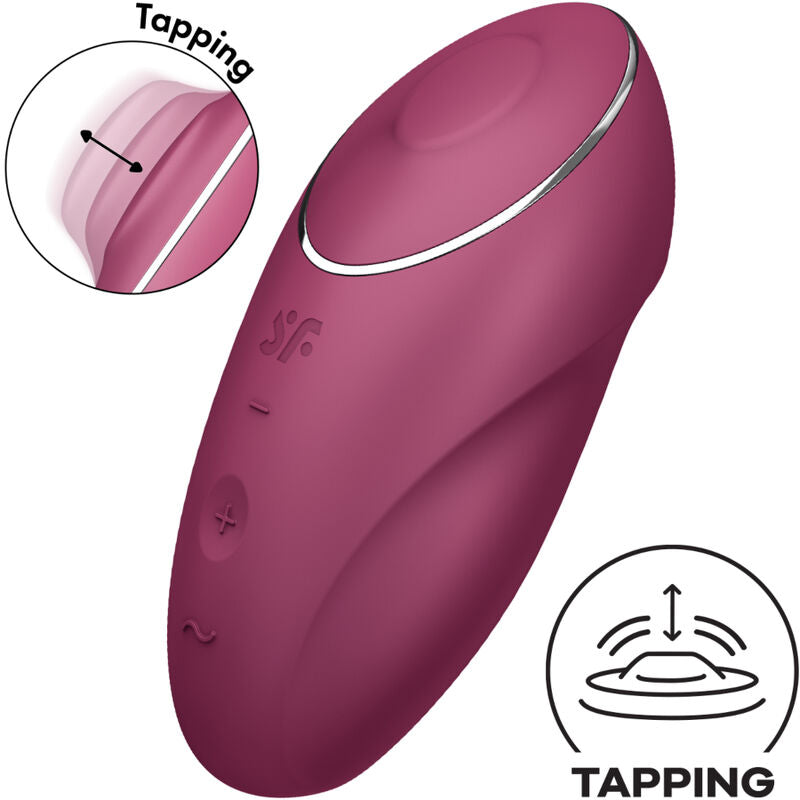 Satisfyer Tap & Climax 1 Vibrador Lay-On Vermelho, detalhe do design ergonómico e função de toque.