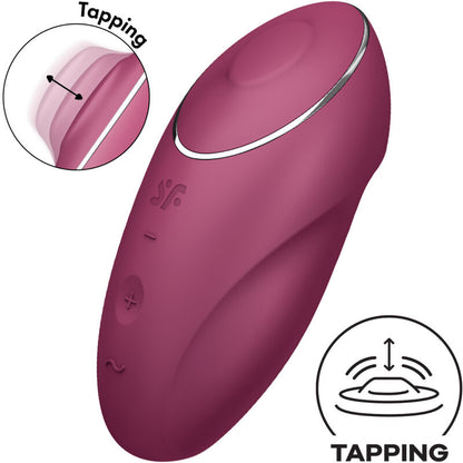 Satisfyer Tap & Climax 1 Vibrador Lay-On Vermelho, detalhe do design ergonómico e função de toque.