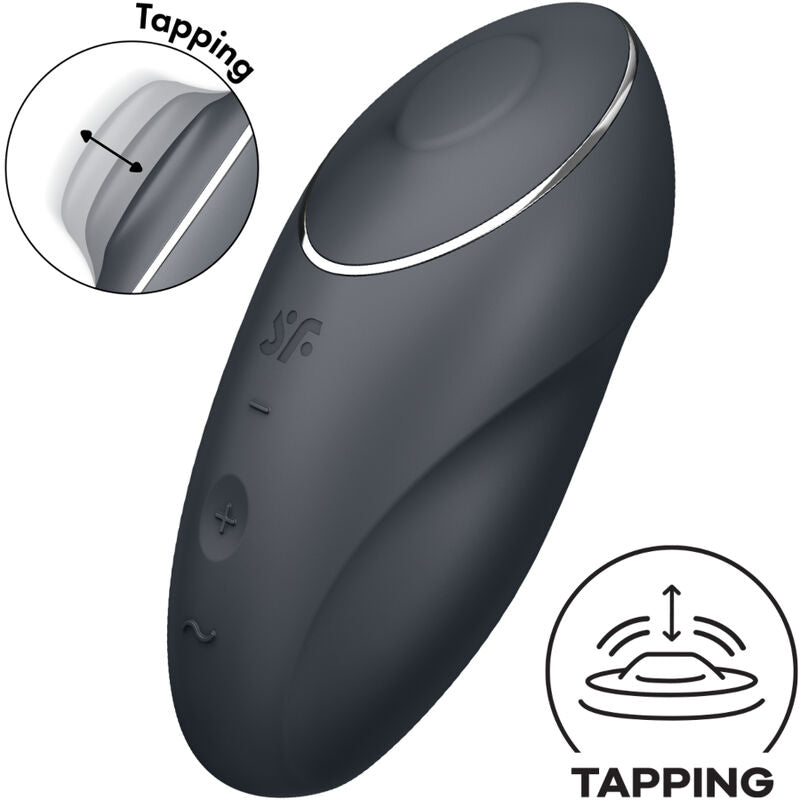 Satisfyer Tap & Climax 1 Vibrador Lay-On Vermelho, detalhe do design ergonómico e função de toque.