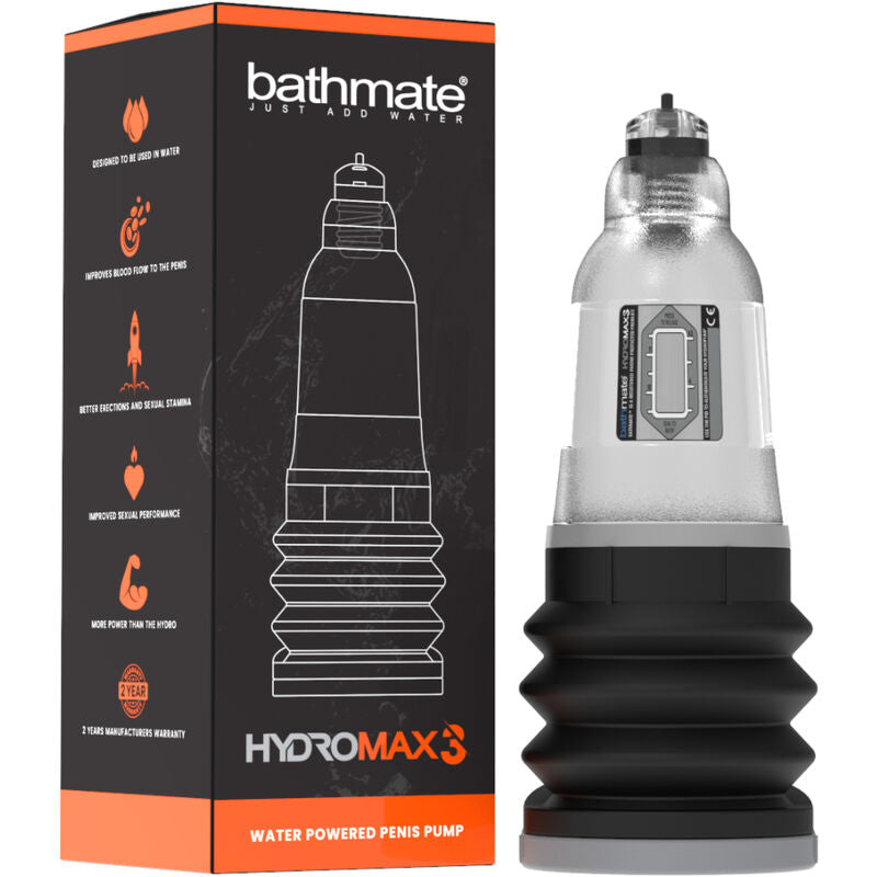 Bomba peniana transparente Bathmate Hydromax 3 para aumento masculino.