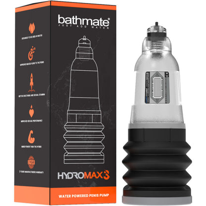 Bomba peniana transparente Bathmate Hydromax 3 para aumento masculino.