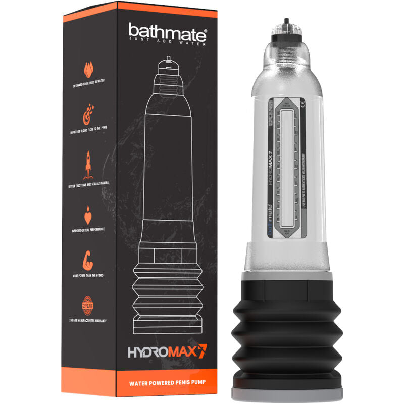Bomba peniana Bathmate Hydromax 7 transparente para aumento e desempenho.
