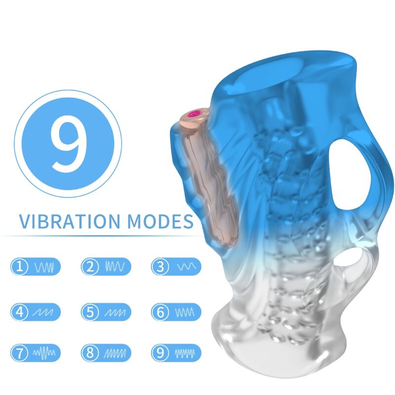 Close-up do masturbador e vibrador ARMONY Gradiente Azul, mostrando seu design ergonómico e textura.
