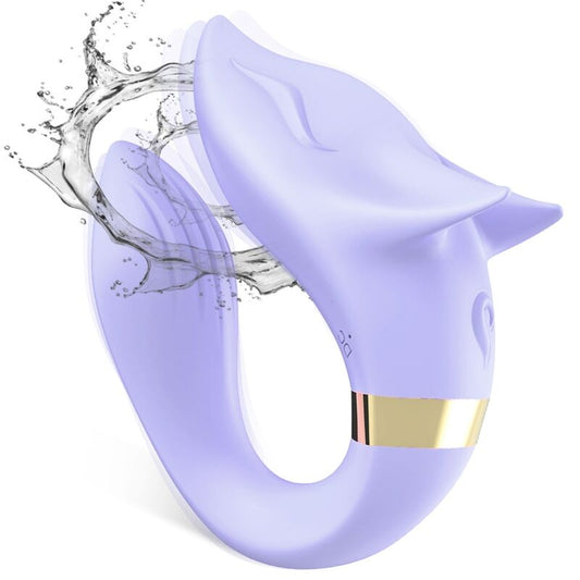 Vibrador para Casais ARMONY Fox Roxo com Controle Remoto, detalhe do design e botões de função.