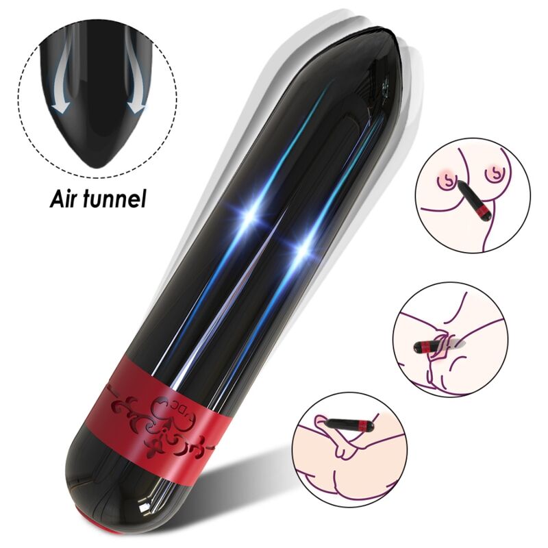 Vibrador bala ARMONY Rocket preto com controle remoto, mostrando seu design compacto e elegante.