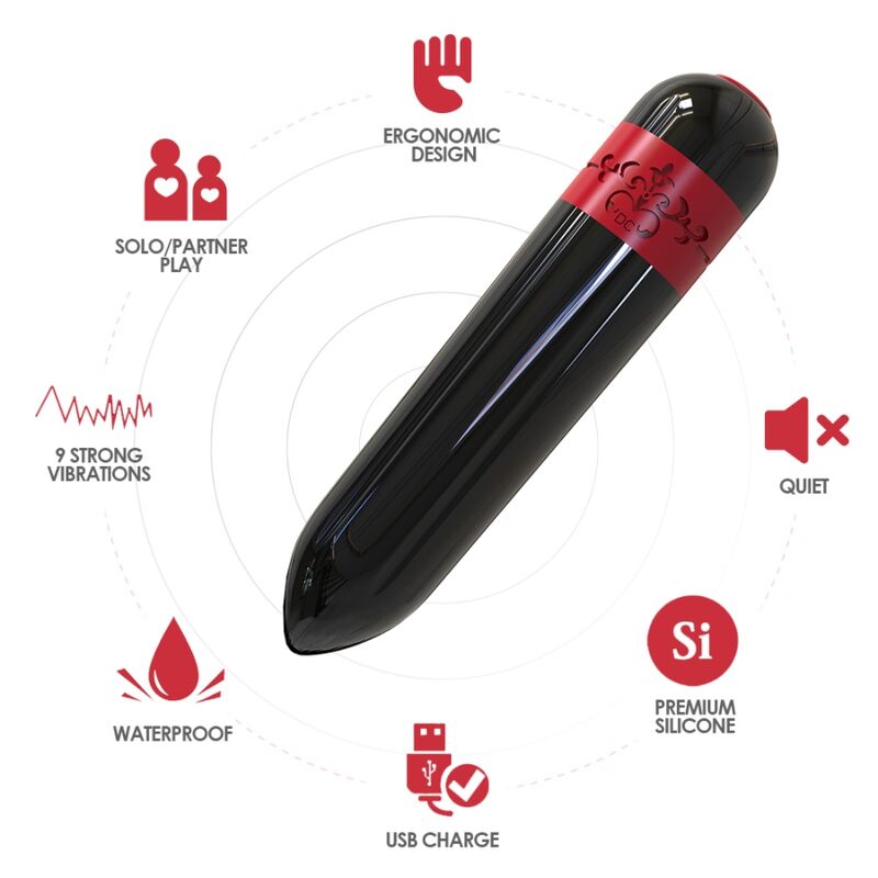 Vibrador bala ARMONY Rocket preto com controle remoto, mostrando seu design compacto e elegante.