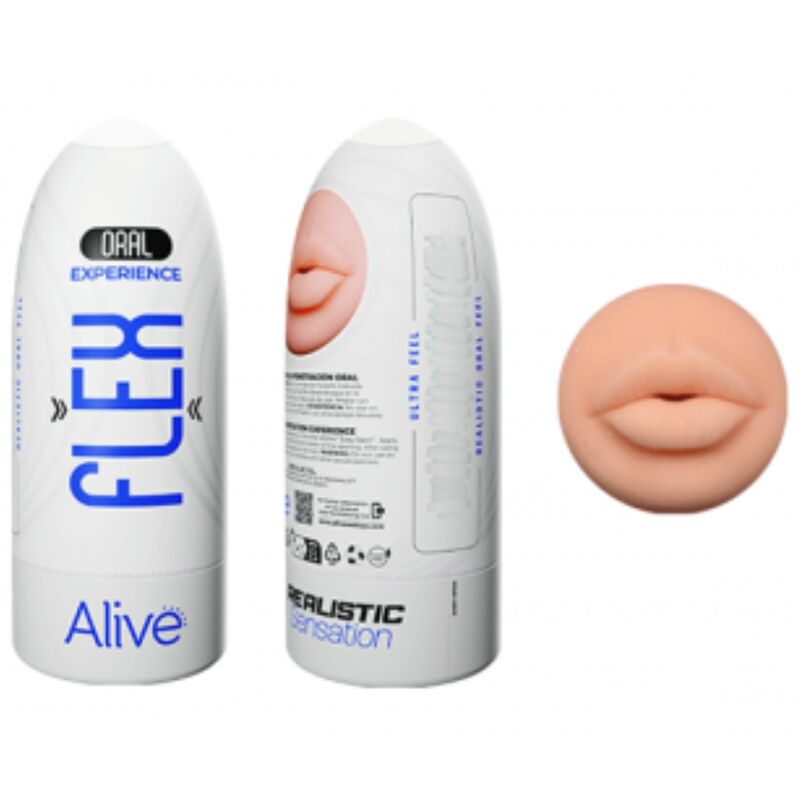 Close-up do Masturbador Masculino Oral Flexível ALIVE Tamanho M, mostrando a textura realista e o design.