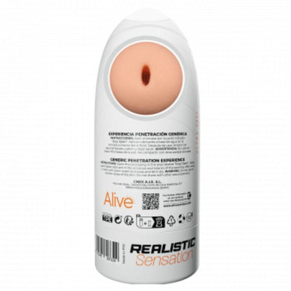 Masturbador Masculino ALIVE Flexível Realista - Tamanho M, em vista detalhada, destacando a textura e o design ergonómico.
