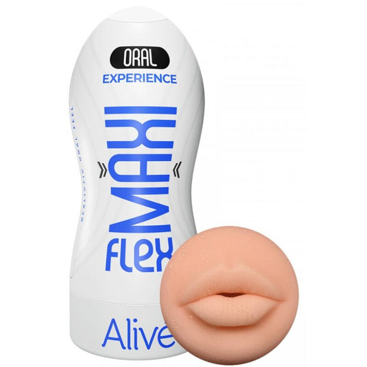 Detalhe do masturbador masculino ALIVE Maxi Flex Oral, mostrando a textura realista e o design ergonómico.