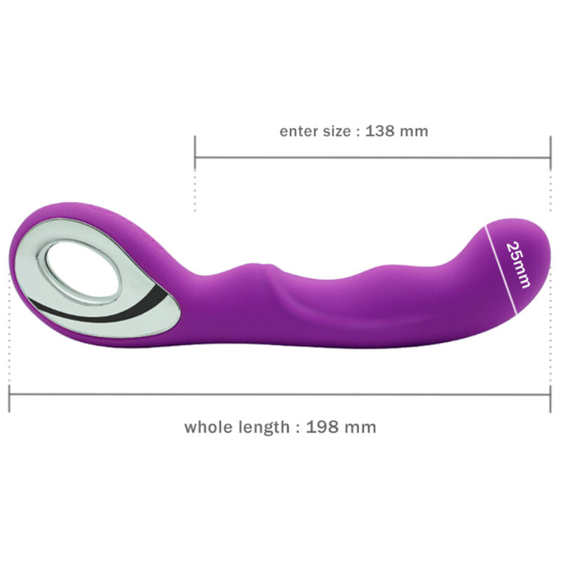 Vibrador Armony Anna recarregável com 10 modos de vibração em violeta, detalhe do design ergonómico.
