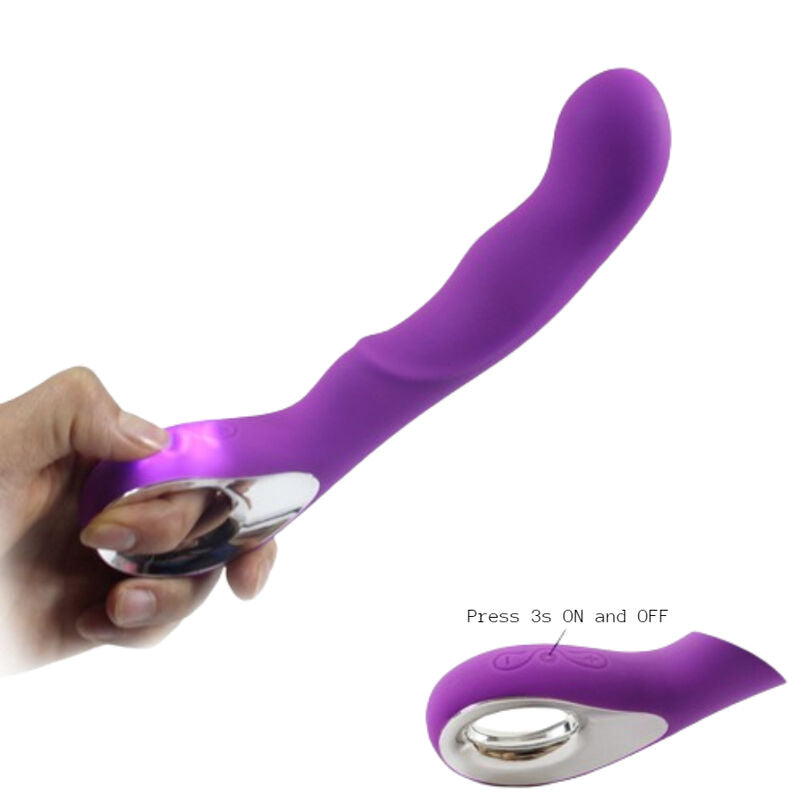 Vibrador Armony Anna recarregável com 10 modos de vibração em violeta, detalhe do design ergonómico.