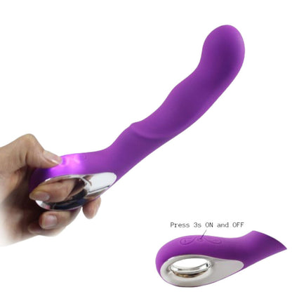Vibrador Armony Anna recarregável com 10 modos de vibração em violeta, detalhe do design ergonómico.