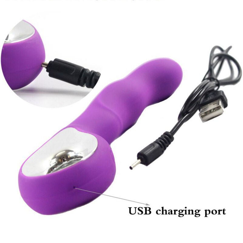 Vibrador Armony Anna recarregável com 10 modos de vibração em violeta, detalhe do design ergonómico.