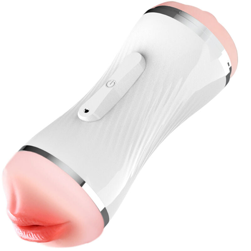 Close-up do Masturbador Vibrador Duplo ARMONY com simulação de vagina e ânus realista, destacando sua textura e design ergonómico.