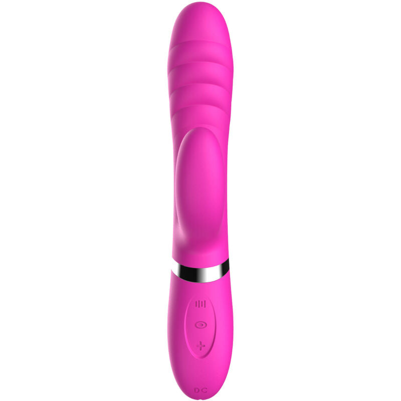 Close-up do vibrador e estimulador ARMONY Adela fúcsia, mostrando seu design ergonómico e material de silicone suave.
