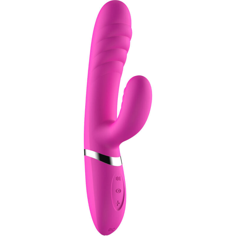 Close-up do vibrador e estimulador ARMONY Adela fúcsia, mostrando seu design ergonómico e material de silicone suave.
