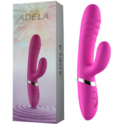 Close-up do vibrador e estimulador ARMONY Adela fúcsia, mostrando seu design ergonómico e material de silicone suave.