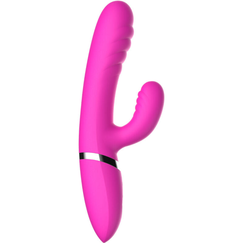 Close-up do vibrador e estimulador ARMONY Adela fúcsia, mostrando seu design ergonómico e material de silicone suave.
