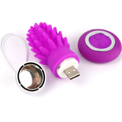 Close-up do Ovo Vibratório Armony Octopus Cactus violeta com controle remoto, destacando sua textura de silicone e design ergonômico.
