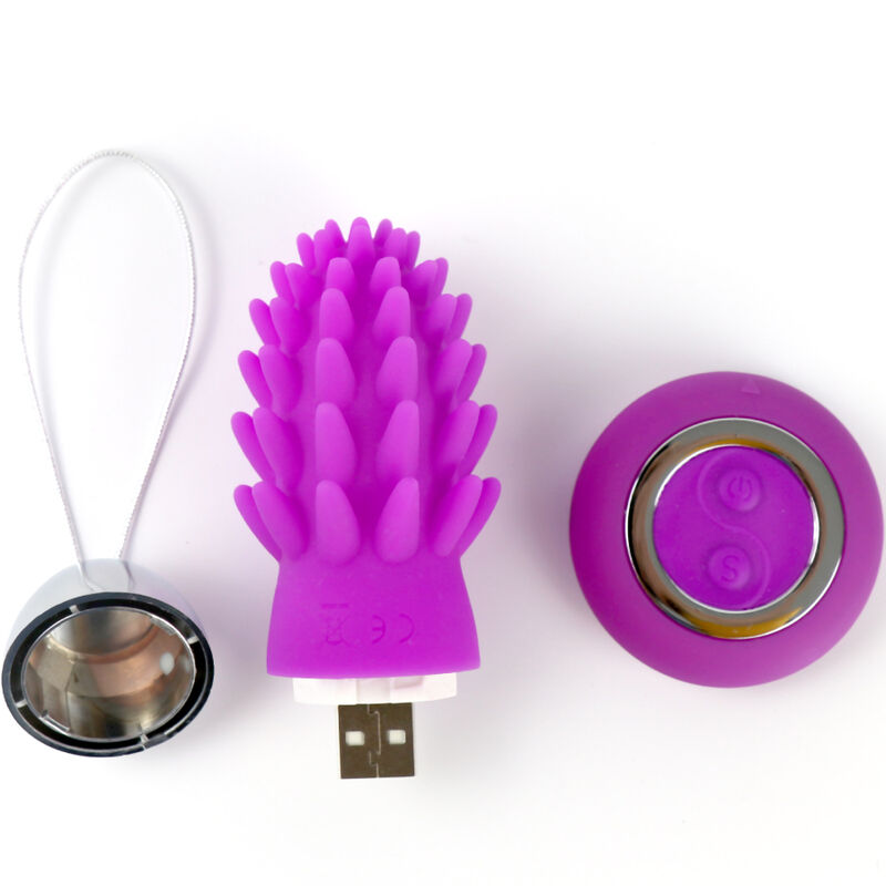 Close-up do Ovo Vibratório Armony Octopus Cactus violeta com controle remoto, destacando sua textura de silicone e design ergonômico.