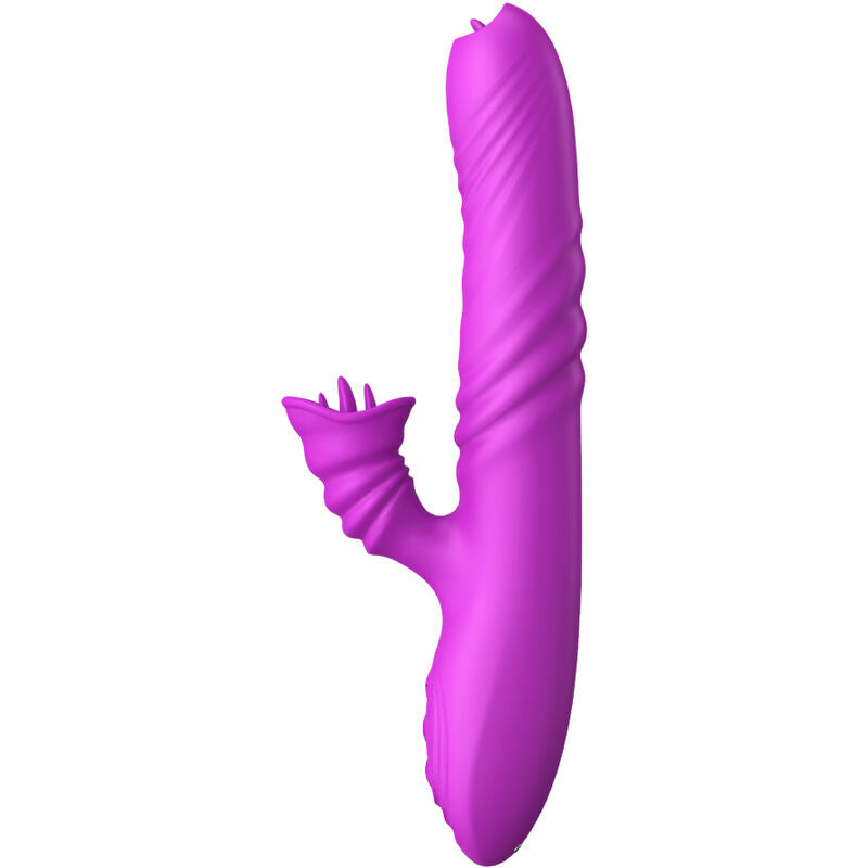 Vibrador ARMONY Angelia com língua dupla e efeito de calor, em silicone violeta.