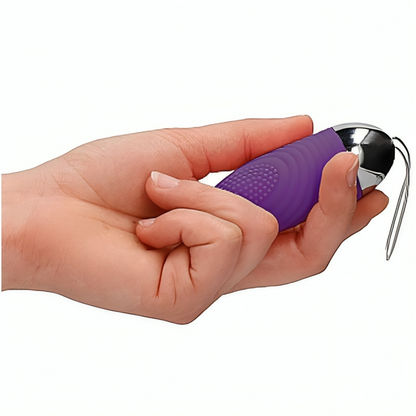 Close-up do Ovo Vibratório ARMONY Jiuuy Granular com Controle Remoto Violeta, destacando sua textura de silicone e design ergonômico.