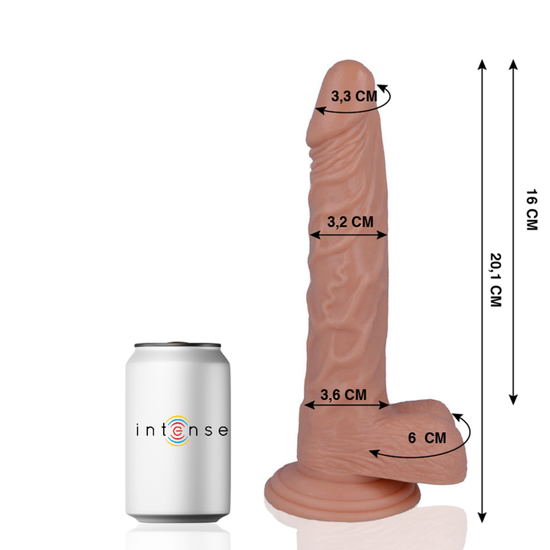Close-up do Dildo Realista MR INTENSE 20.1cm com ventosa, mostrando a textura sedosa e design ergonómico.