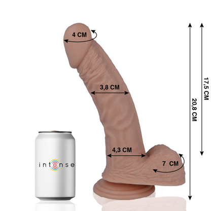 Close-up do MR INTENSE Dildo Realista 20.8 cm x 3.8 cm, destacando sua textura suave e formato ergonómico.