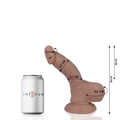 Close-up of the MR INTENSE Dildo Realista 16cm x 2.7cm showing its realistic texture and suction cup base.