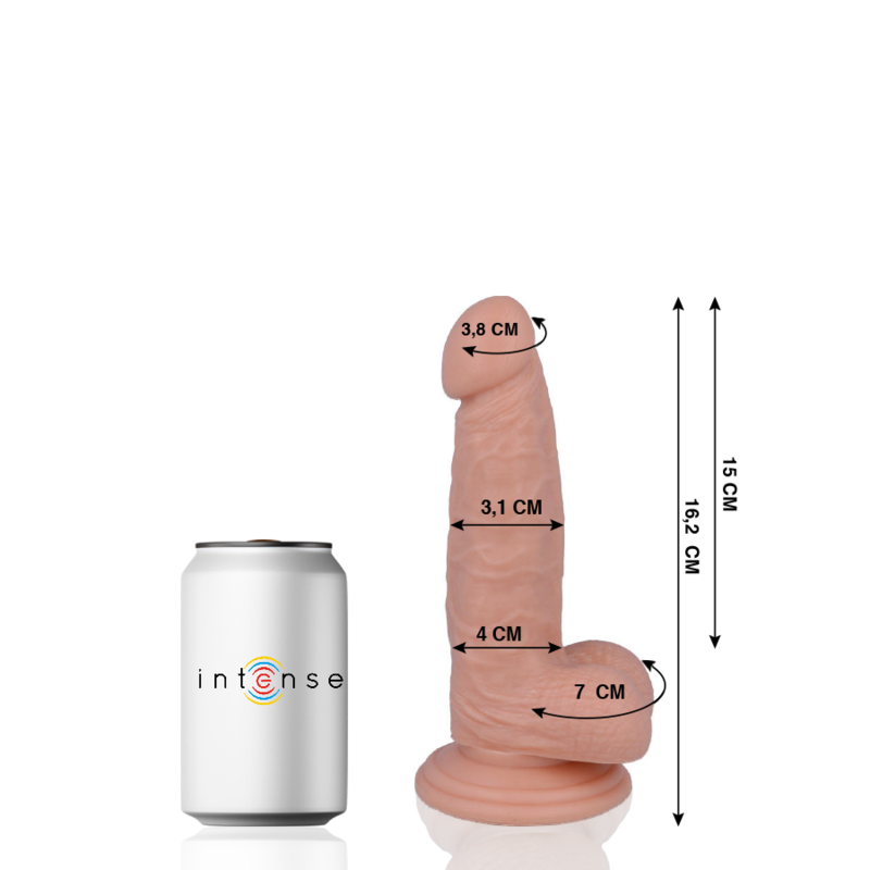 Close-up of the Mr. Intense Dildo Realista 16.2 cm with suction cup, showing its realistic texture and flexible material.