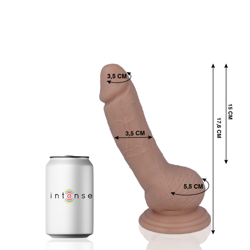 Close-up of the MR INTENSE Dildo Realista 17.6 cm with suction cup, showing its realistic texture and design.
