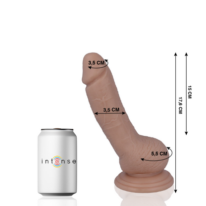 Close-up of the MR INTENSE Dildo Realista 17.6 cm with suction cup, showing its realistic texture and design.