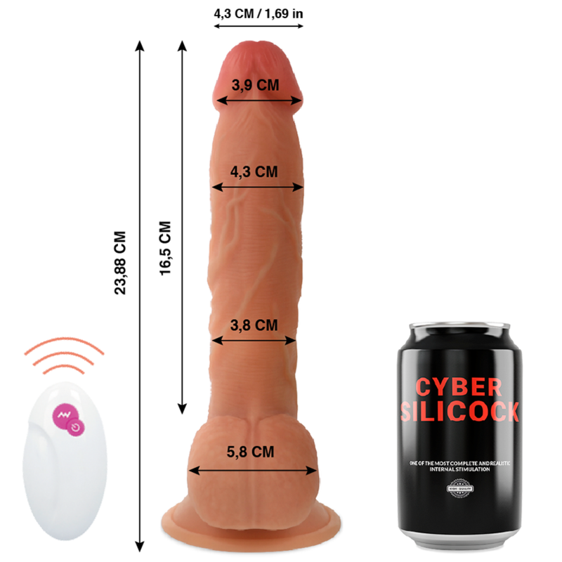 Vibrador realista CYBER SILICOCK Master Ben com controle remoto e ventosa, mostrando detalhes em silicone skin.