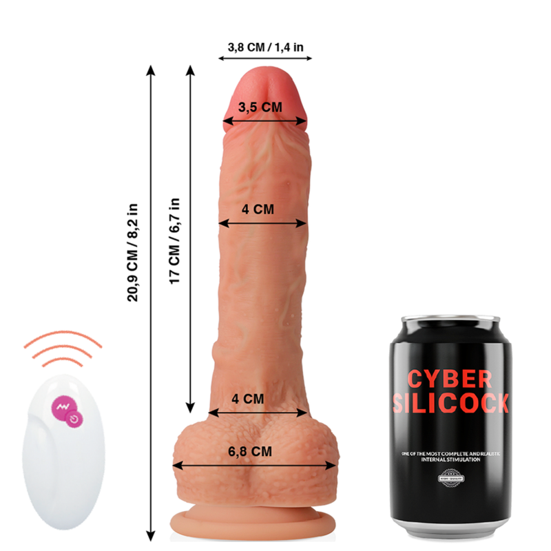 Close-up do Dildo Realista CYBER SILICOCK Master Huck com Controle Remoto, mostrando detalhes e textura.