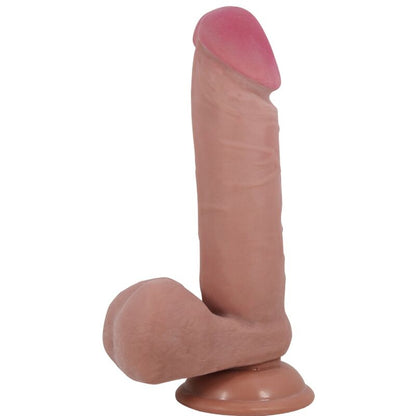 Close-up do Dildo Realístico PRETTY LOVE Sliding Skin com ventosa e textura de pele marrom.