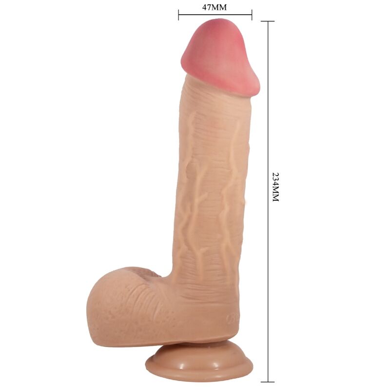 Close-up do Dildo Realístico Pele Deslizante com Ventosa PRETTY LOVE 23.4 CM, mostrando sua textura realista e base de sucção.