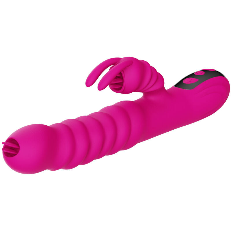 Vibrador multifuncional Armony Língua Dupla Coelho Fúcsia com efeito de calor e silicone macio.