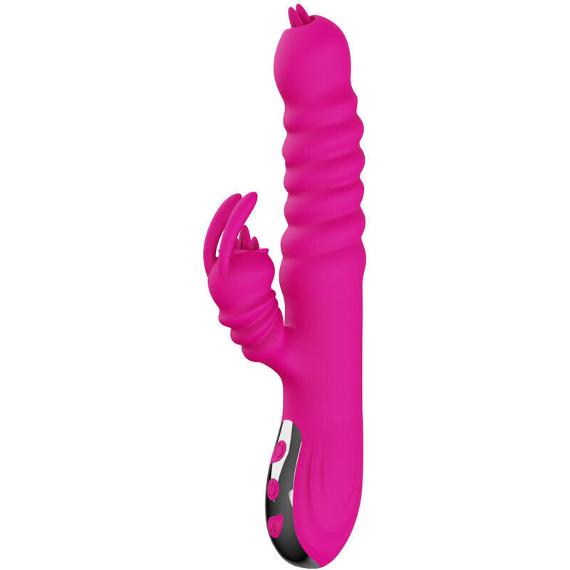 Vibrador multifuncional Armony Língua Dupla Coelho Fúcsia com efeito de calor e silicone macio.