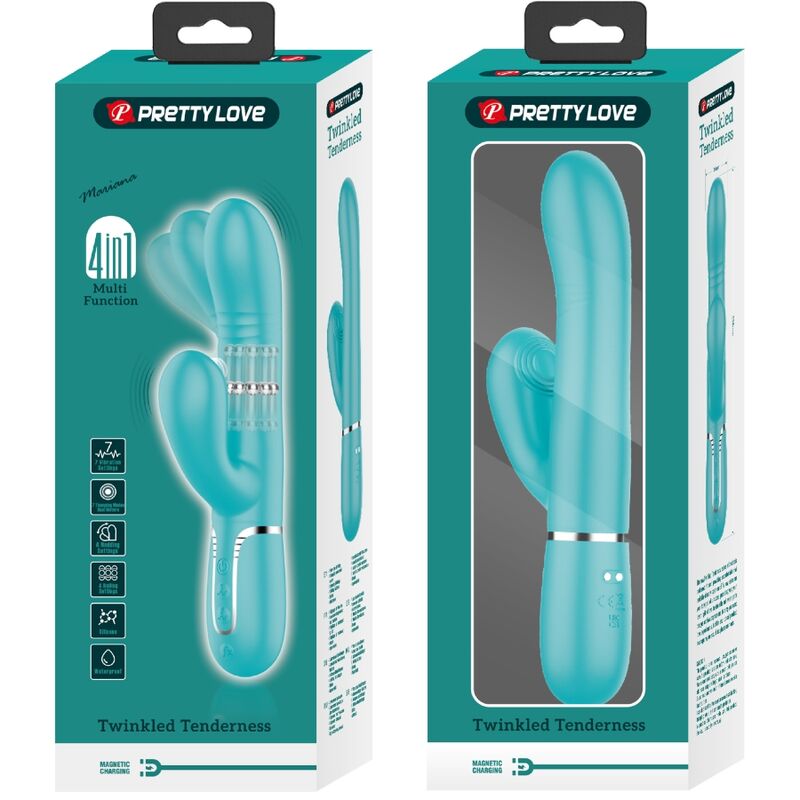 Detalhe do Vibrador Multifunção Rabbit G-Spot Aqua Verde PRETTY LOVE, destacando seu design e funcionalidades.