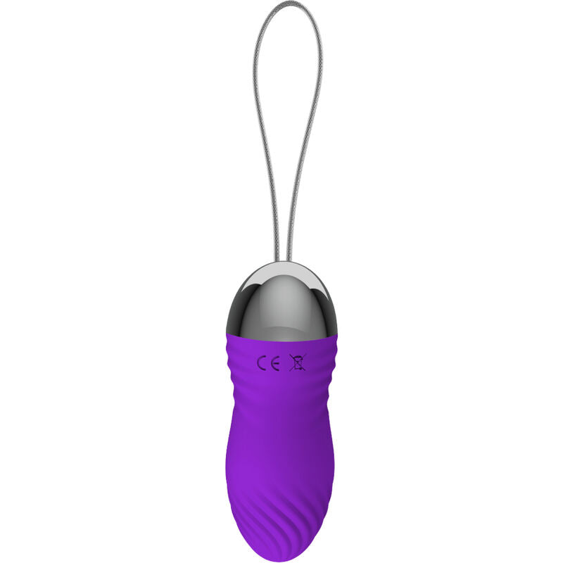 Close-up of the Armony Ovo Vibratório Anni Violet with remote control, showing its smooth silicone texture and elegant design.