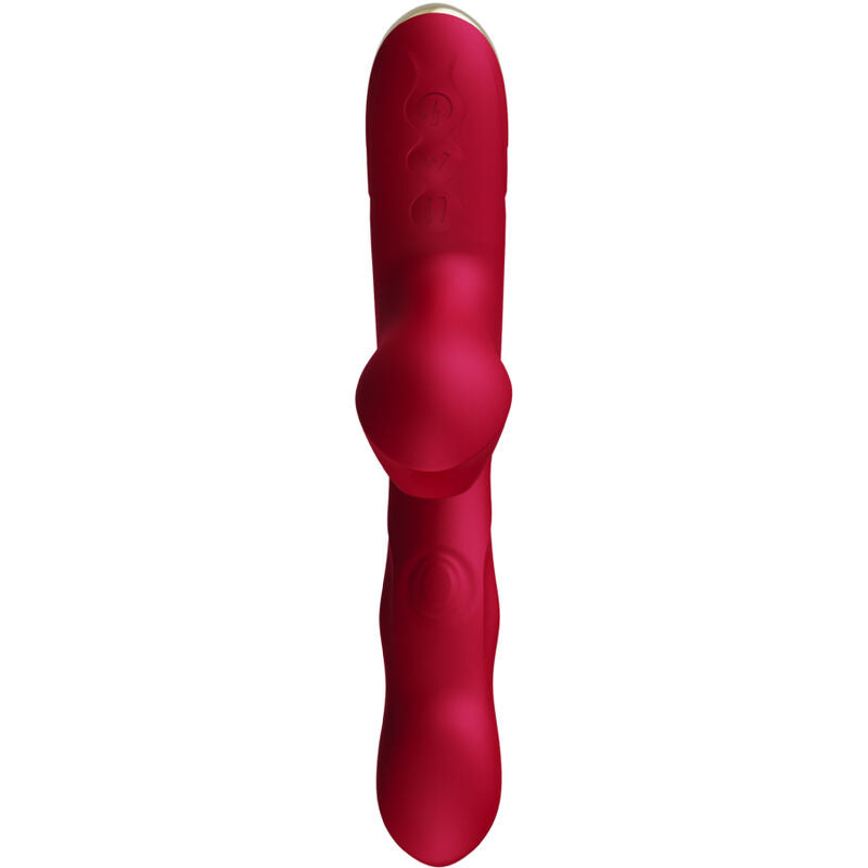 Vibrador ARMONY Bump com ventosa e rotação na cor borgonha, mostrando detalhes do design e textura para estimulação.