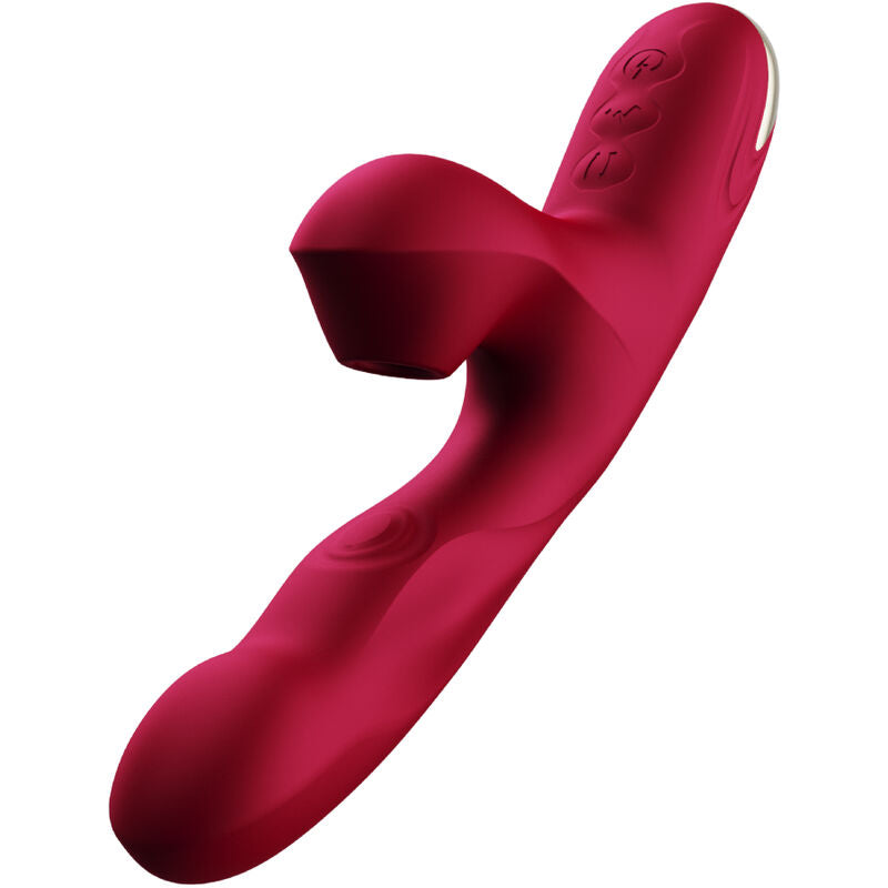 Vibrador ARMONY Bump com ventosa e rotação na cor borgonha, mostrando detalhes do design e textura para estimulação.