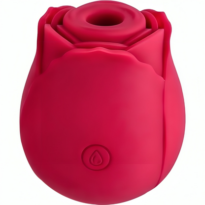 Close-up do Armony Vibrador Delight Flower com Sucção Vermelho, mostrando seu design floral e material de silicone.