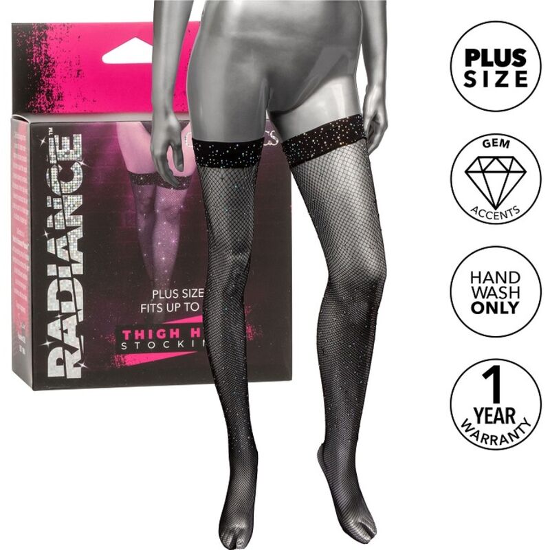 Meias de Coxa Alta Radiance Plus Size com Strass