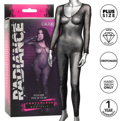 Lingerie Bodysuit Radiance Plus Size Crotchless com Strass