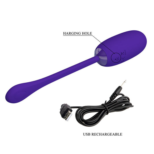 PRETTY LOVE Ovo Vibrante Recarregável Julius Roxo Impermeável em close-up, destacando seu design discreto e cor vibrante.